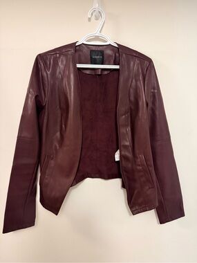 Dynamite Women's Burgundy Faux Leather Open Blazer Jacket Size Large